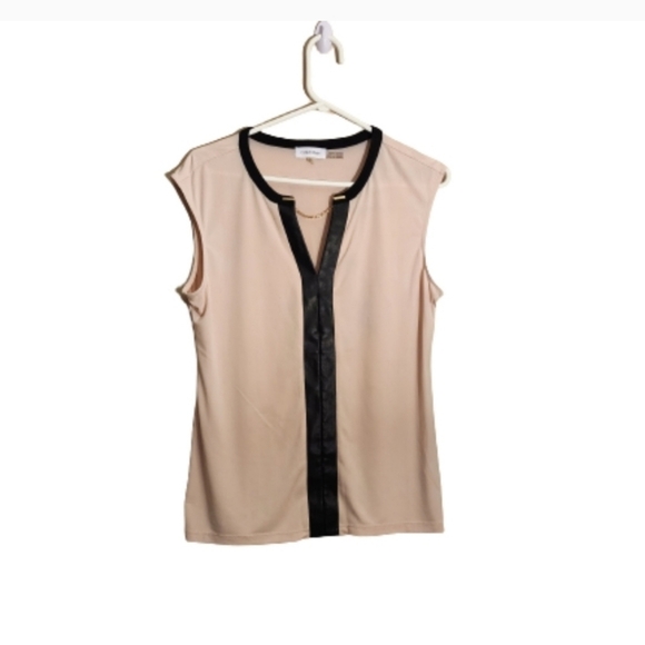 CALVIN Klein sleeveless top colour pink and faux leather size medium - Picture 3 of 3